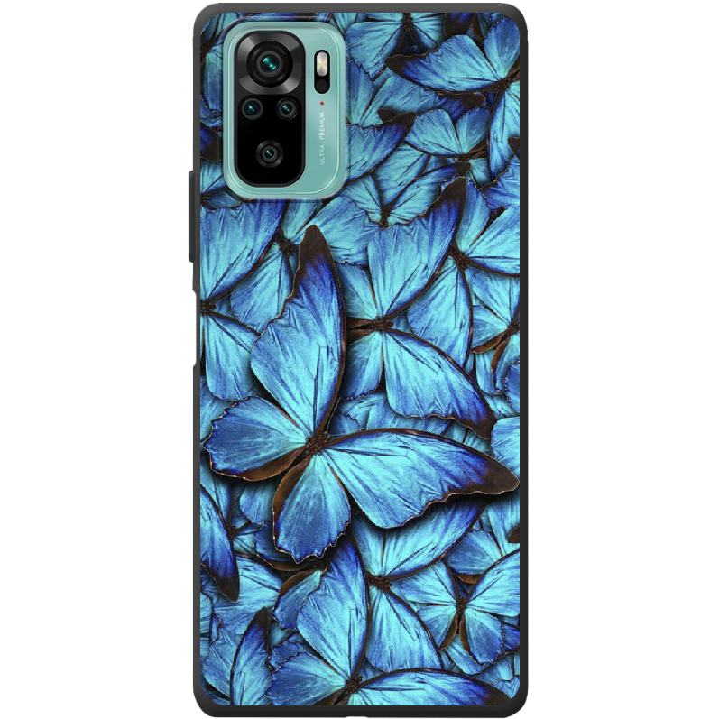 Чехол BoxFace Xiaomi Redmi Note 10 лазурные бабочки Черный силикон (42029-up1550-42362)
