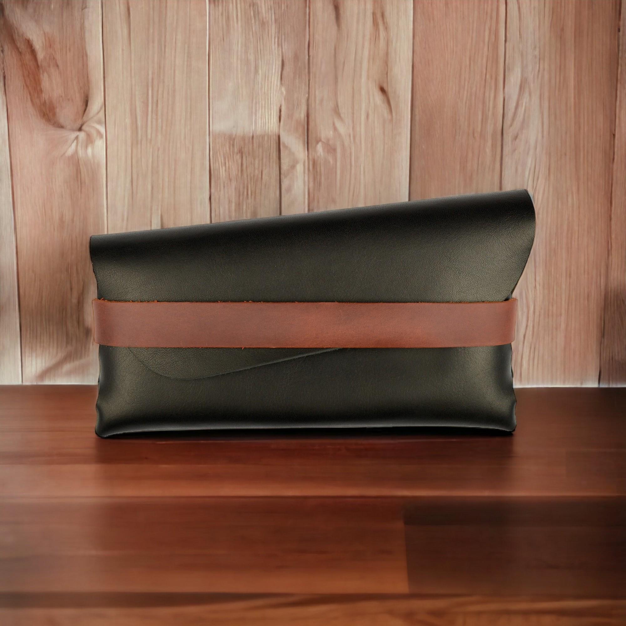 ᐉ Чехол футляр для очков из кожи16,5x7,5 см Черный с коричневым (case ...