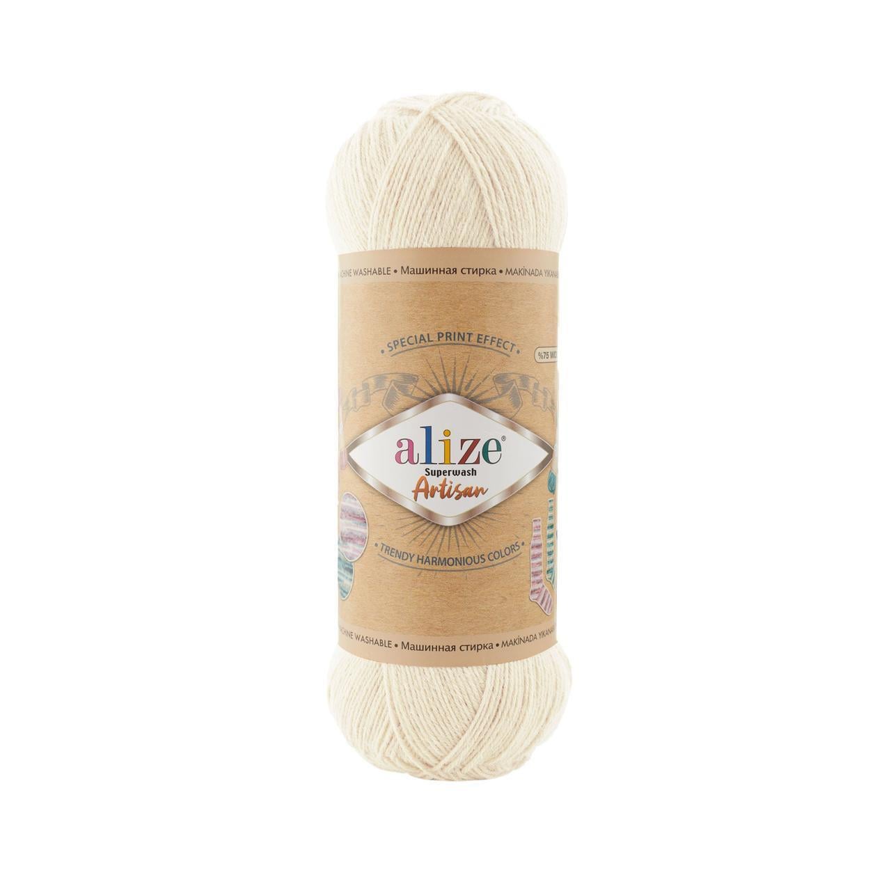 Пряжа носочная Alize Superwash Artisan цвет 01 Кремовый (1764871999)