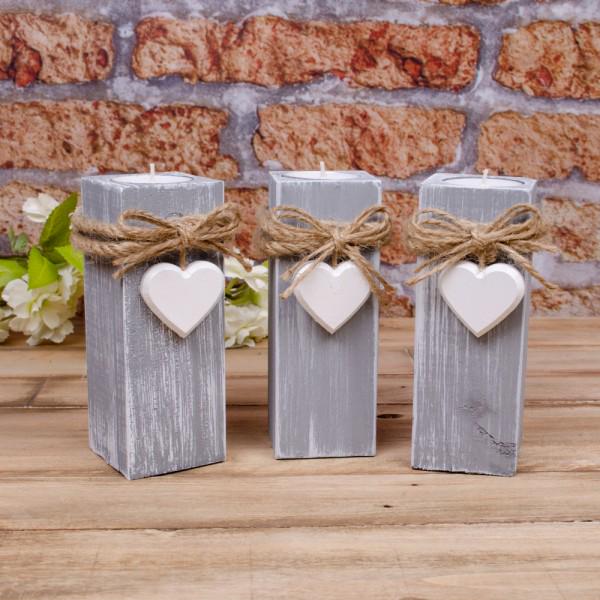 Набор деревянных подсвечников BonaDi 5160-2 3шт Heart под дерево (100449)