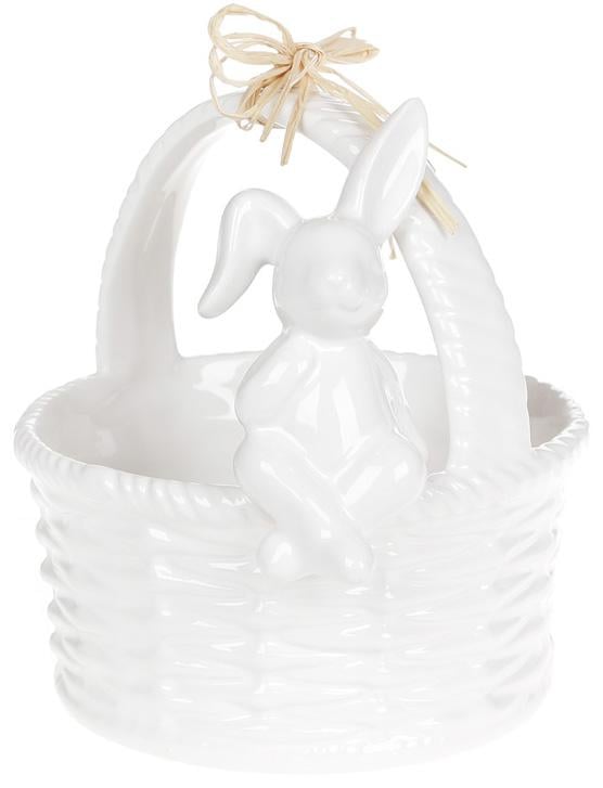 Цукерниця декоративна Зайчик на кошику 16х16х14,5 см Білий (BD-733-323)
