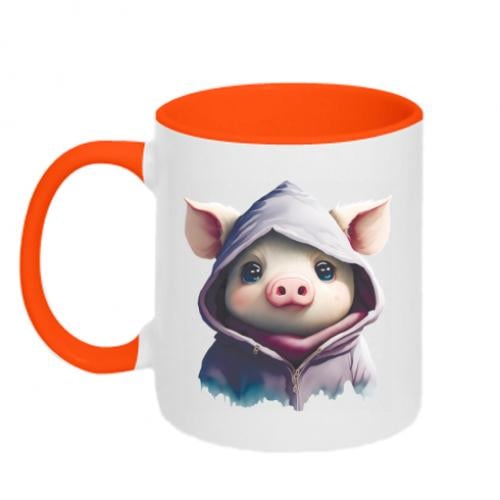 Чашка керамічна двоколірна Миле порося у капюшоні 320 мл Помаранчевий із білим (13676033-36-185486) Чашка керамічна двоколірна Миле порося у капюшоні 320 мл Помаранчевий із білим (13676033-36-185486)