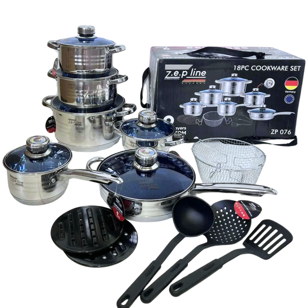 Набір посуду Zepline ZP-076 з неіржавкої сталі 18 предметів Набір посуду Zepline ZP-076 з неіржавкої сталі 18 предметів