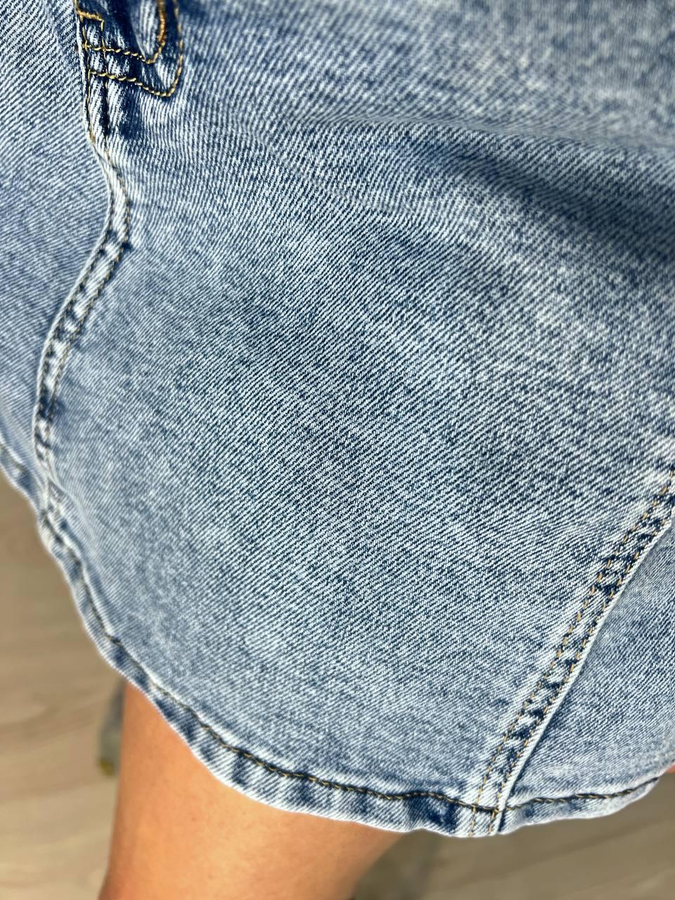 Шорты юбка женские джинсовые Vanver 8097 с поясом короткие р. 28 Голубой (4178) - фото 3