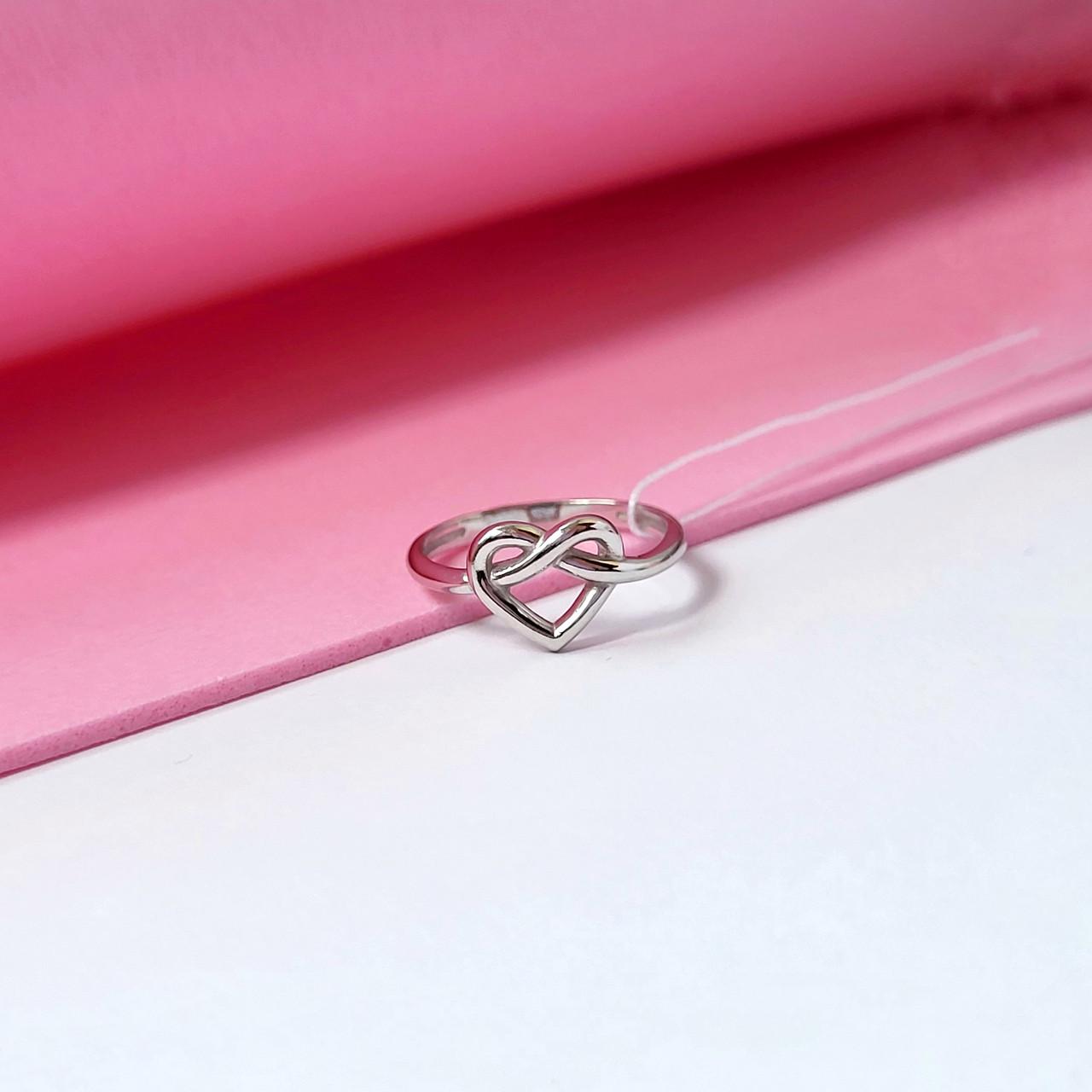 Срібна каблучка без каменів Серце р. 17 925 проби родоване 1,50 г (81761)