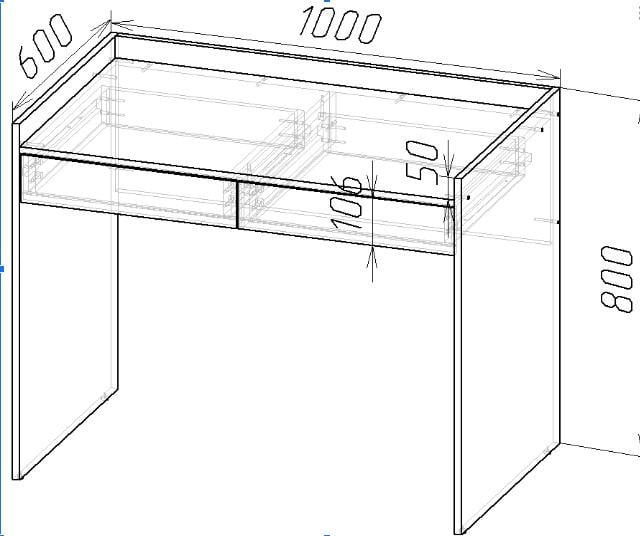 Письменный стол СП-100-б с бортиками и двумя ящиками 800x1000x600 мм Серый (30654596) - фото 3
