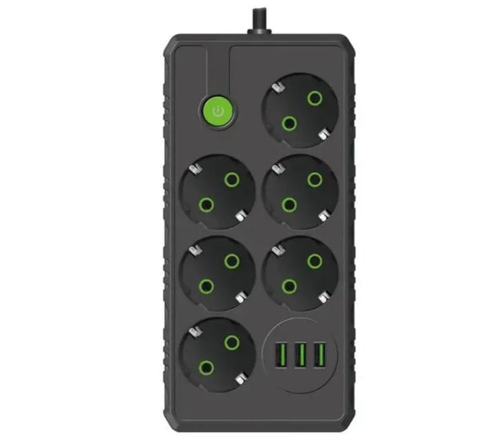 Подовжувач UA Power F17U 3USB на 6 розеток 6 м чорний (021742)