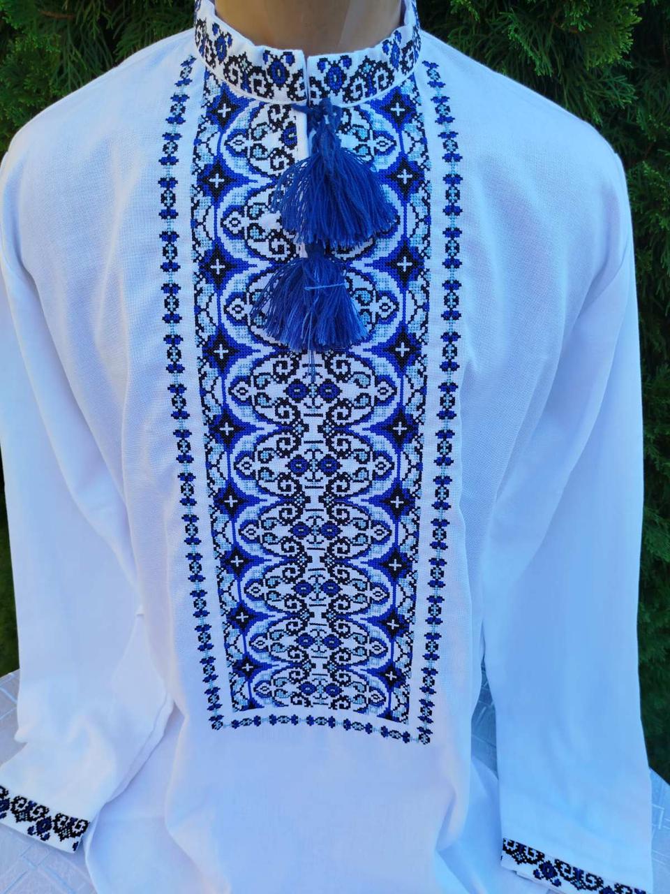 Вишиванка чоловіча Два кольори р. 52 Білий/Синій (2657896946)