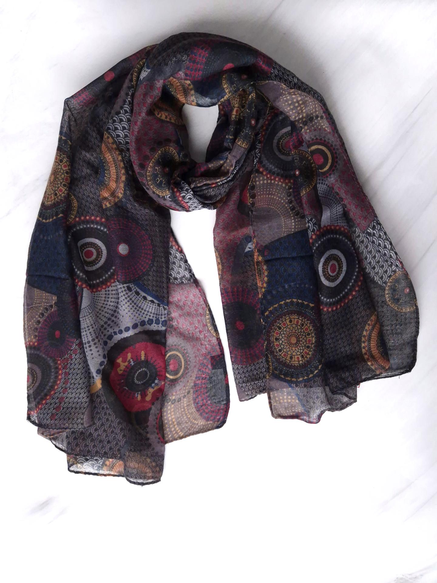 Шарф-палантин жіночий в геометричний принт весна-осінь 180х87 см Бордовий (15110)