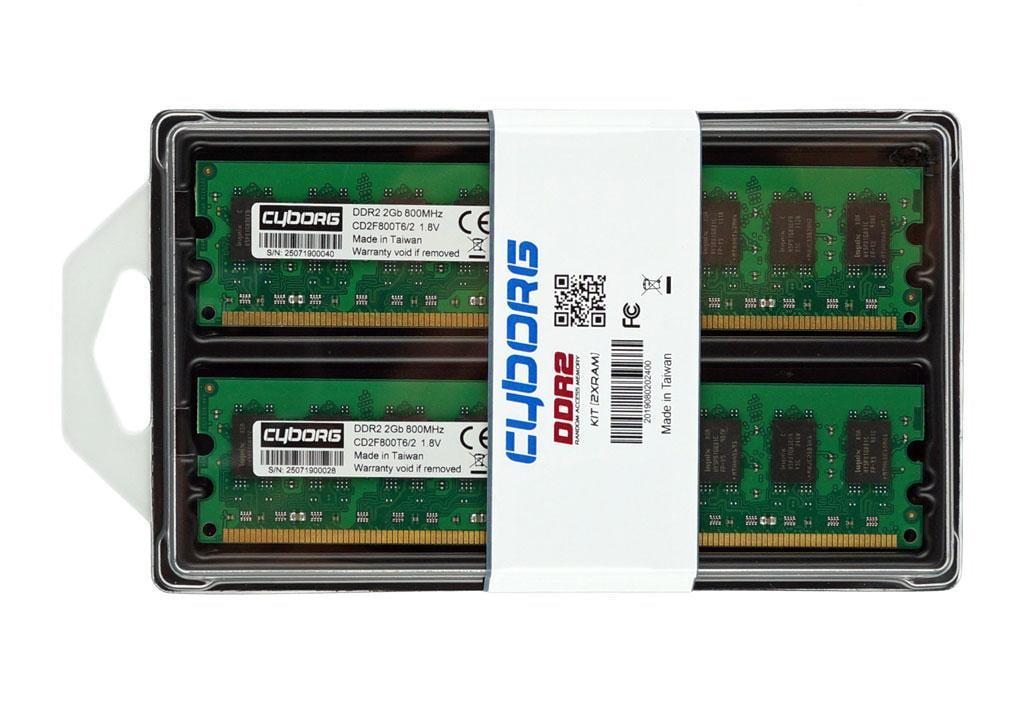 Оперативна пам'ять CYBORG DDR2 4GB 800MHz Kit 2х2GB для Intel і AMD PC2-6400 (CD2F800T6/4) Оперативна пам'ять CYBORG DDR2 4GB 800MHz Kit 2х2GB для Intel і AMD PC2-6400 (CD2F800T6/4)