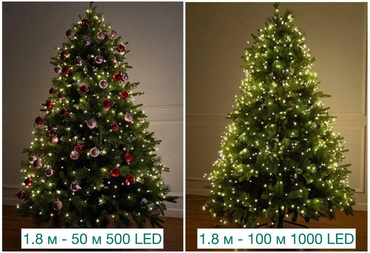 Гірлянда Роса на зеленому дроті 50 м 500 LED 8 режимів з пультом Теплий білий - фото 4