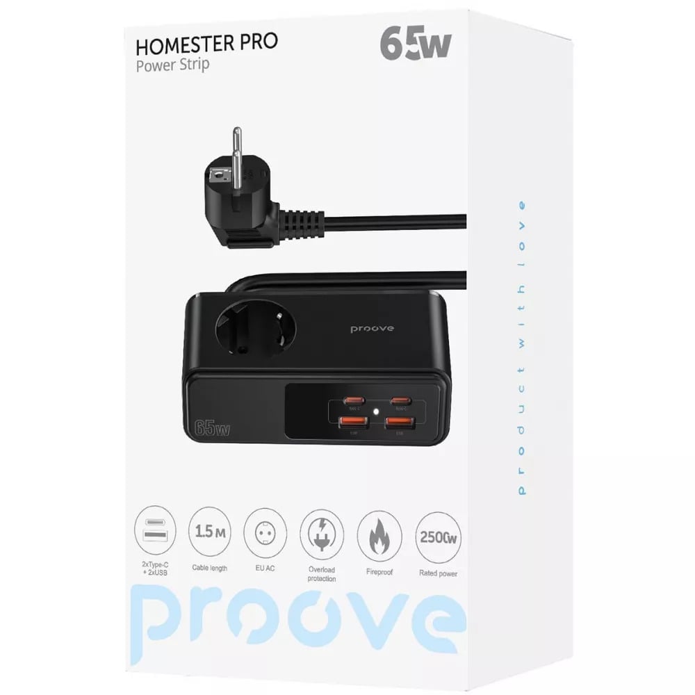 Мережевий фільтр Proove Homester Pro 65W із GaN зарядкою Чорний (27316824) - фото 7