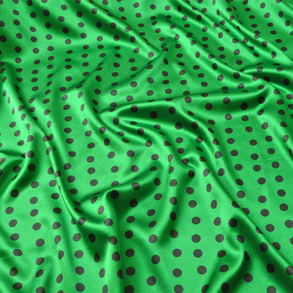 Ткань плательная атлас Горохи серед.зелений