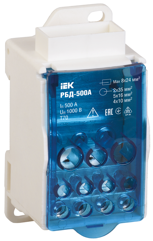 Блок распределительный УЕК РБД-500А 500А вход 3х15 мм2 выход 2х35/5х16/4х10 мм2 на DIN-рейку (RBD-500) Блок распределительный УЕК РБД-500А 500А вход 3х15 мм2 выход 2х35/5х16/4х10 мм2 на DIN-рейку (RBD-500)