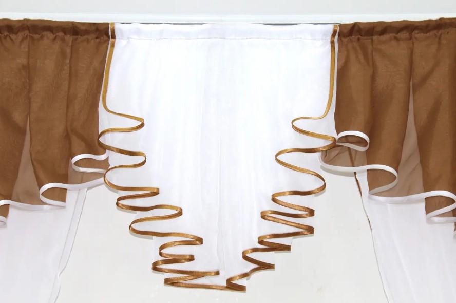 Занавеска на кухню/балкон шифон 200х170 см Белый/Коричневый (103к) - фото 4 Занавеска на кухню/балкон шифон 200х170 см Белый/Коричневый (103к) - фото 4