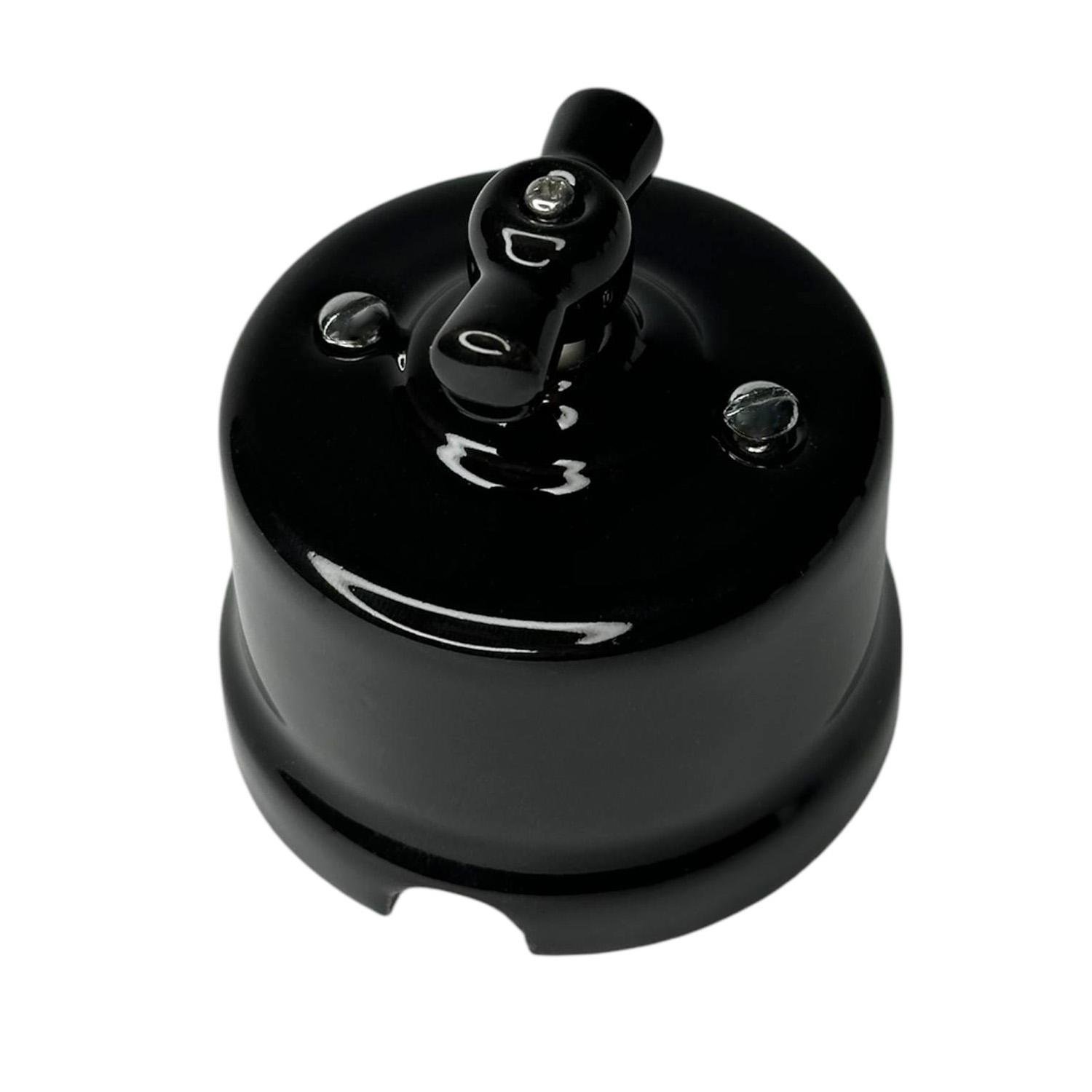 Выключатель ретро керамический Keruida Черный 1-клавишный без рамки