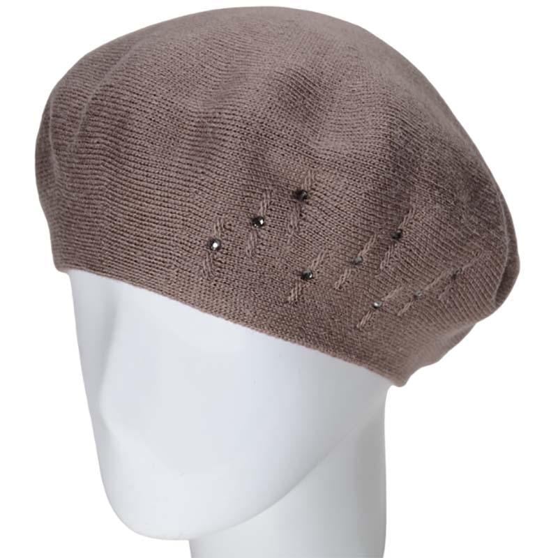 Берет жіночий Lirus Бісер подвійний тонкої в'язки Темно-пудровий (119231)