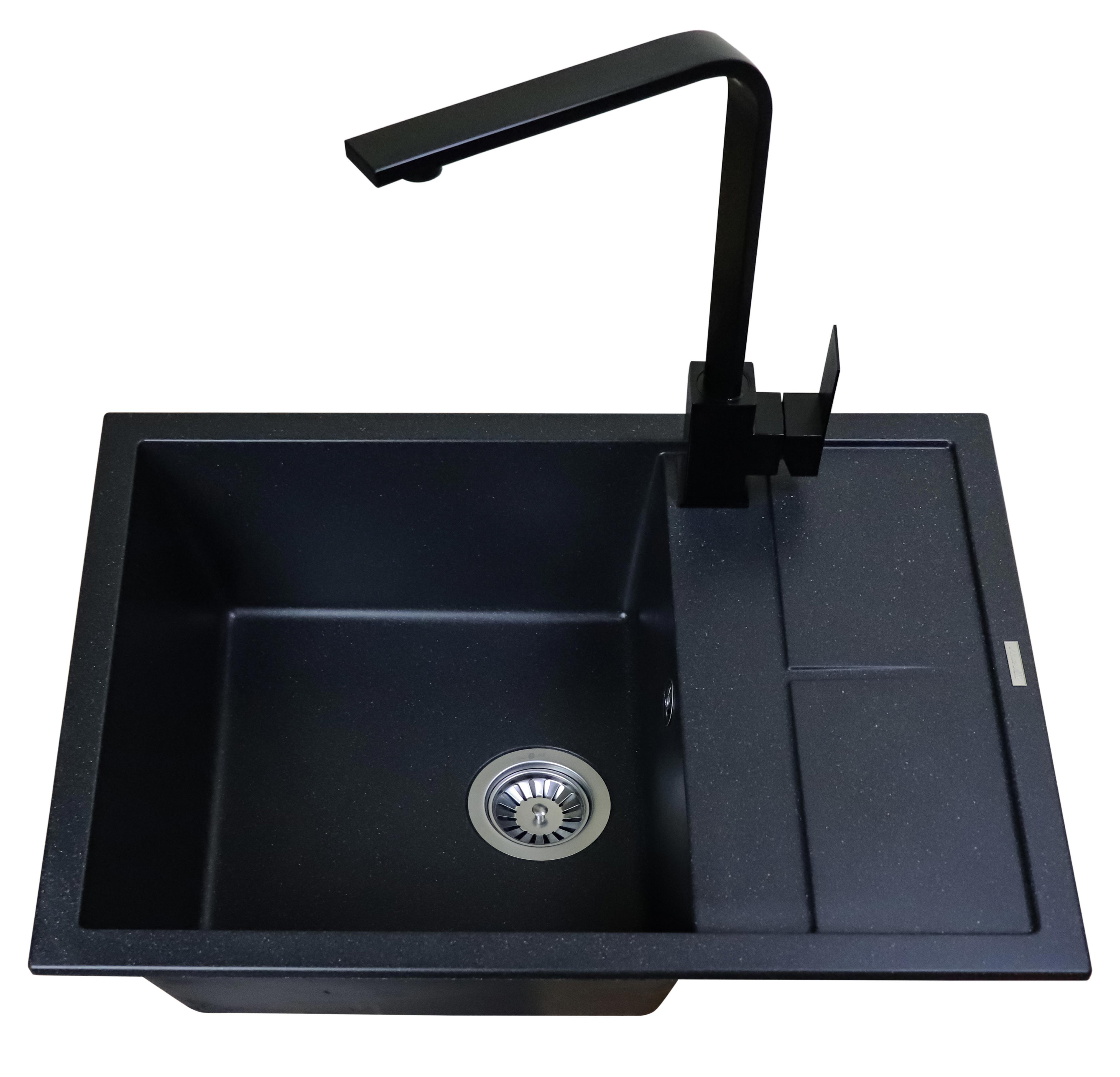 Мойка для кухни AquaMill Helena гранитная + смеситель KUB Черный (8708678)