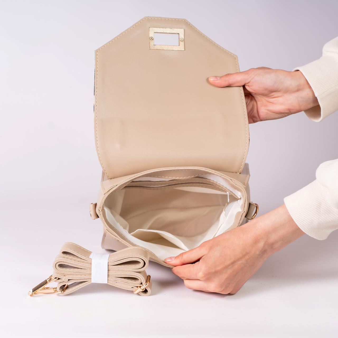 Сумка жіноча з клапаном леопард XENIA № 37-24 Бежевий - фото 3