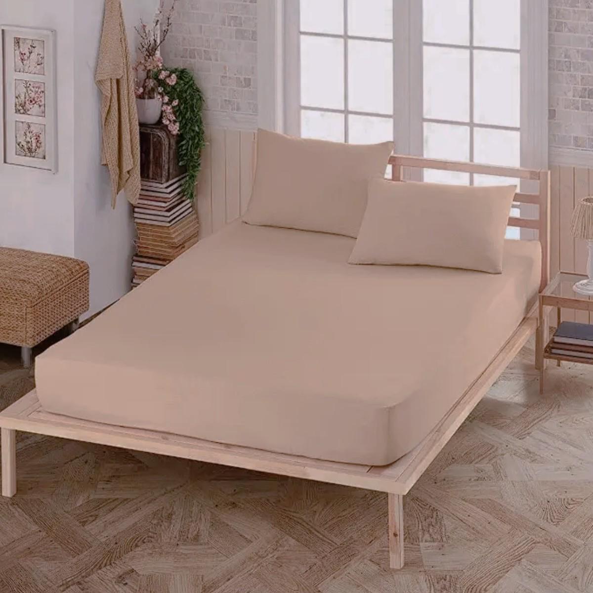 Простынь на резинке Koloco 180х200/25 см и наволочки 2 шт. 50х70 см Светло-коричневый (40914)