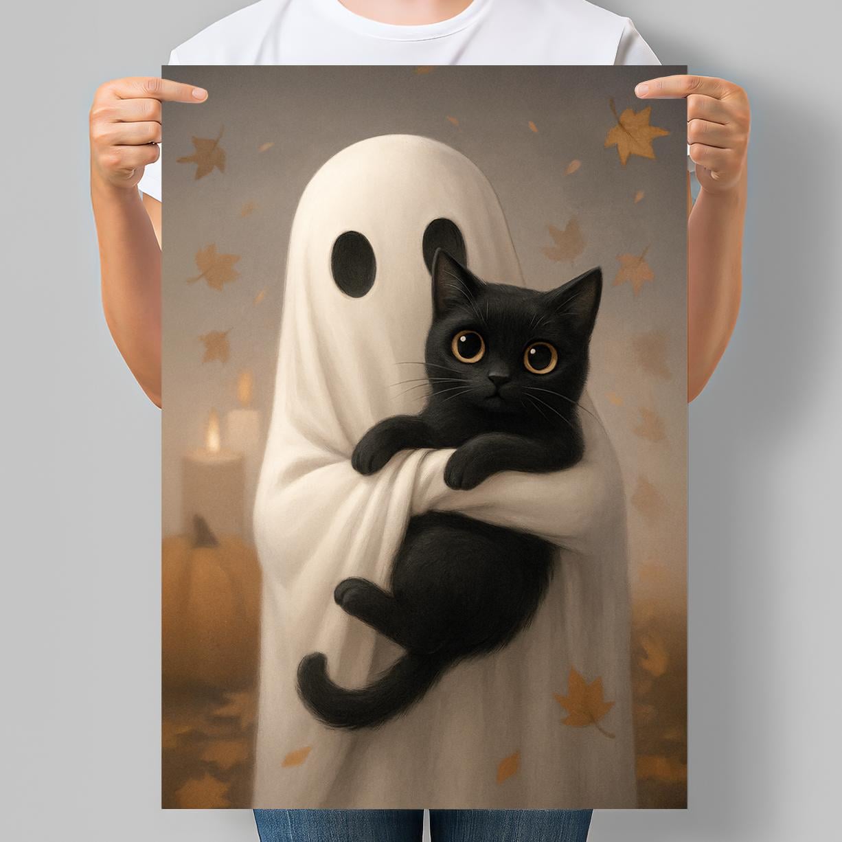 Постер на Хэллоуин Призрак с черным котом 42x60 см A2 без рамки (DYT055_A2)