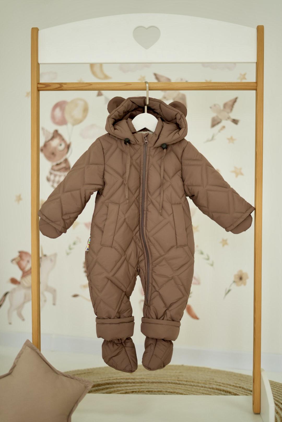 Комбінезон дитячий зимовий суцільний стьобаний 68 см Коричневий (972)