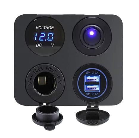 Панель 4в1 с USB-розетками/вольтметром/ прикуривателем/переключателями 12 В (900516)
