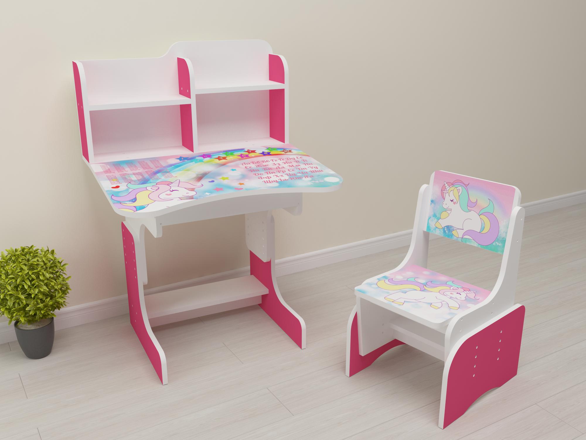Комплект парта і стілець-трансформери Єдиноріг від 3 років Малиновий (002)