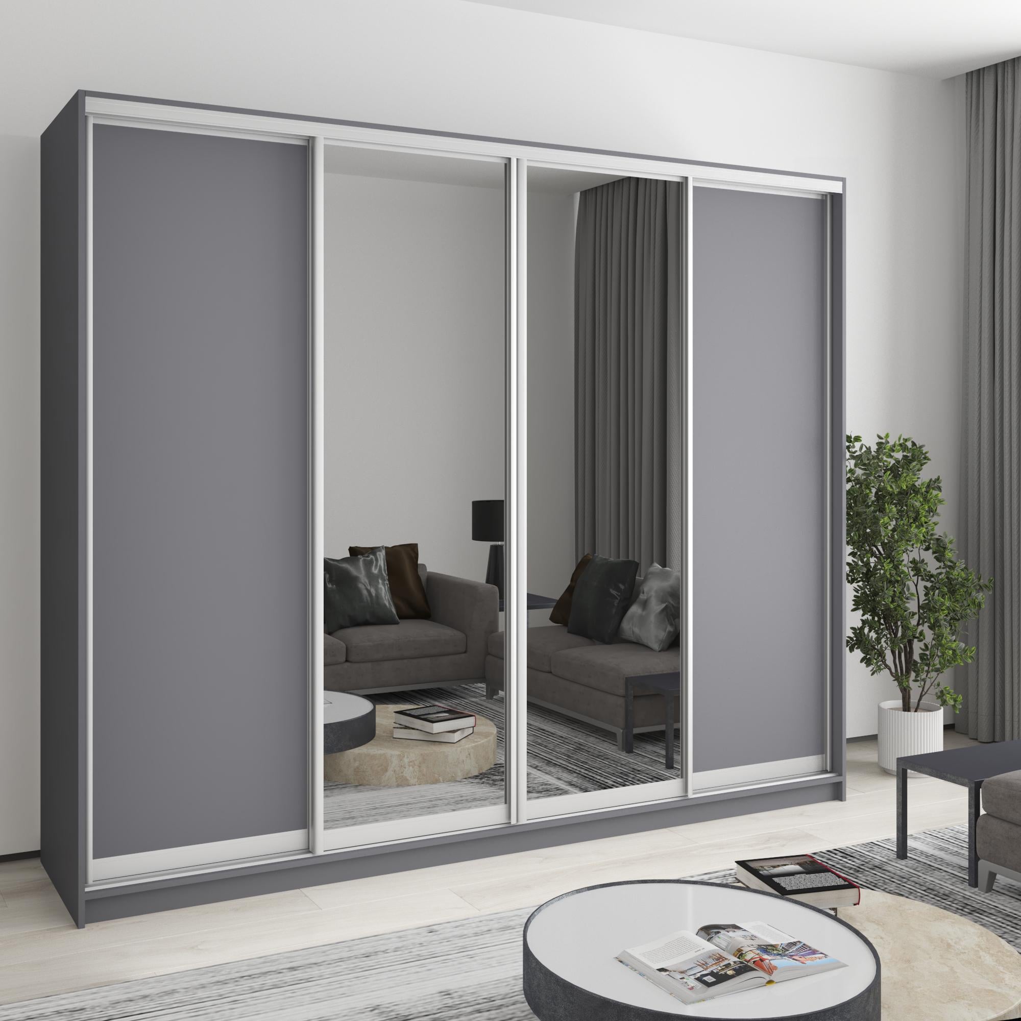 Шкаф-купе четырехдверный MebelStar Комбо AL 2 ДСП/2 зеркала 250x60x210 см Антрацит (MBS-12470) Шкаф-купе четырехдверный MebelStar Комбо AL 2 ДСП/2 зеркала 250x60x210 см Антрацит (MBS-12470)