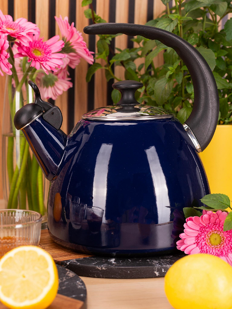 Чайник із свистком Kamille KM-1040D із емальованої сталі 2,5 л Синій (150-84-1040D) - фото 6