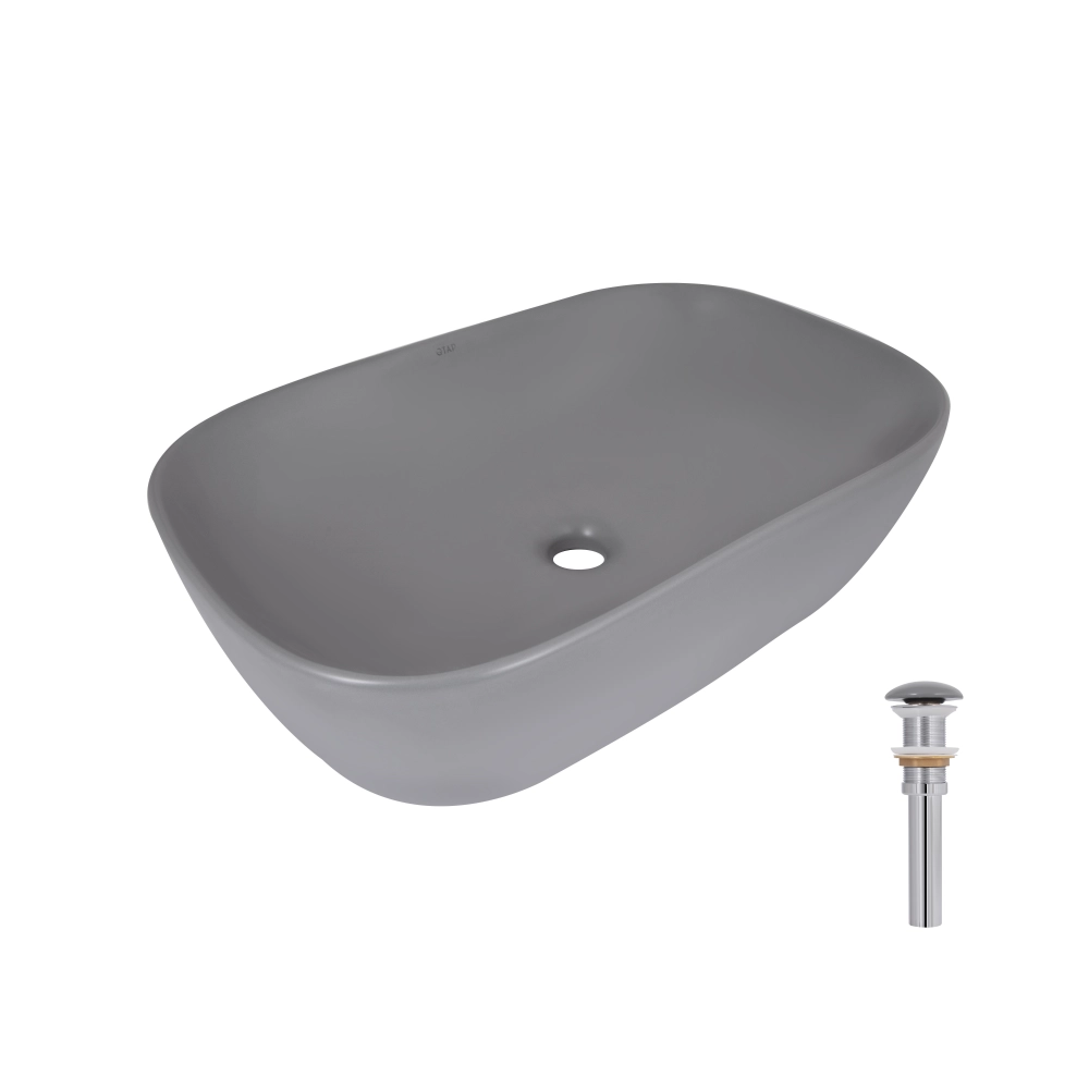 Раковина накладная Qtap Robin 600x390x150 мм прямоугольная с донным клапаном Stone grey (49786)