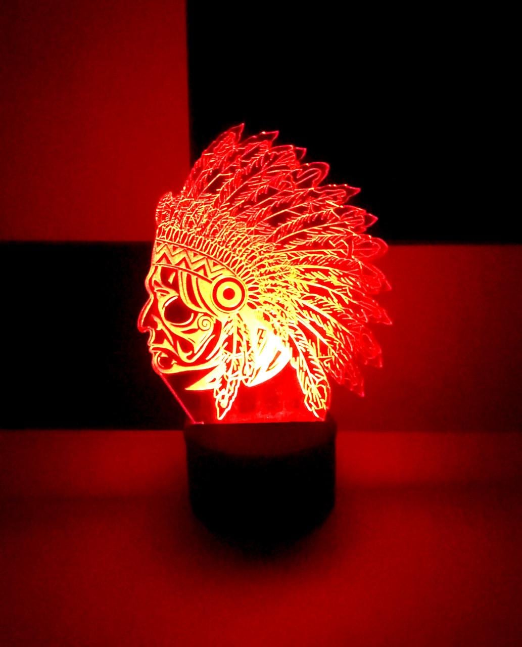 3D-ночник Индеец Чингачгук несколько подсветок/на батарейках/220V (1064299833)