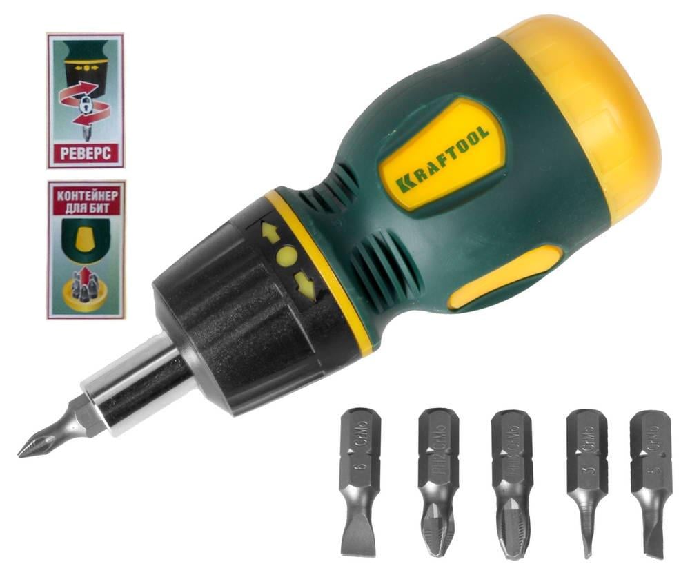 Отвертка реверсивная Kraftool EXPERT с Cr-Mo-битами (26190-Н7)