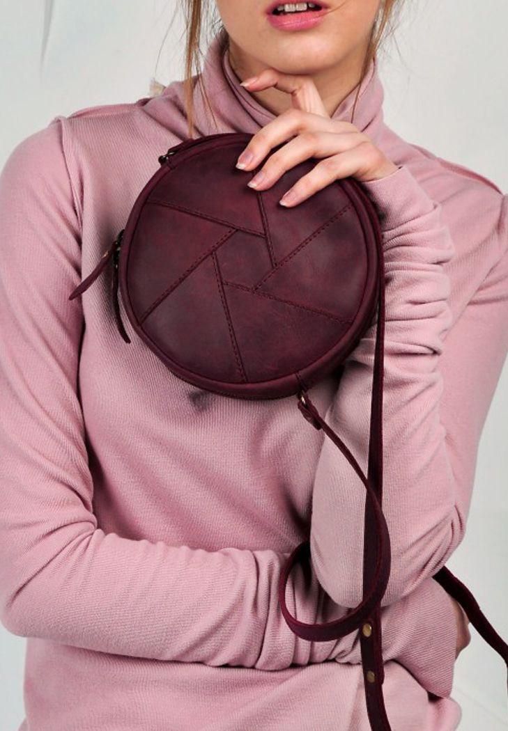Жіноча сумка кругла шкіряна Бон-Бон Crazy Horse Бордовий (A-026248)