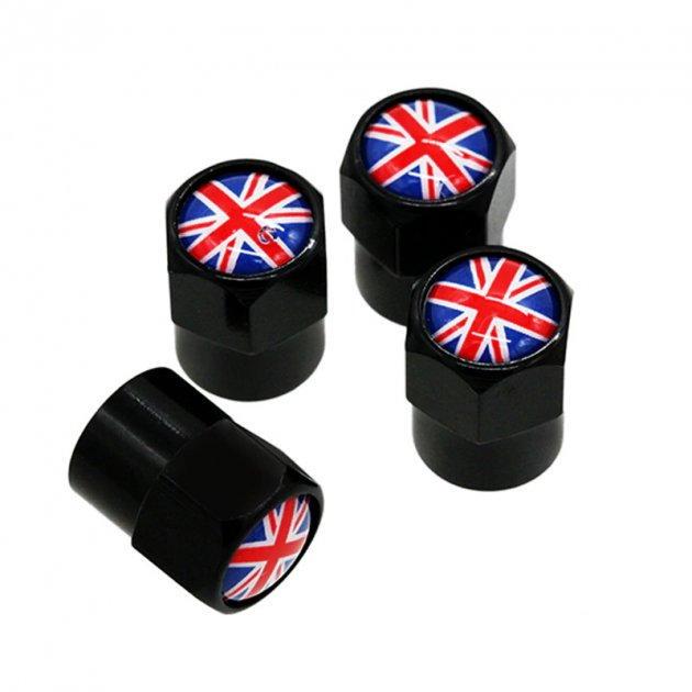 Набір ковпачків на ніпель для автомобіля SUNROZ Caps Short Flag UK 4 шт. Black