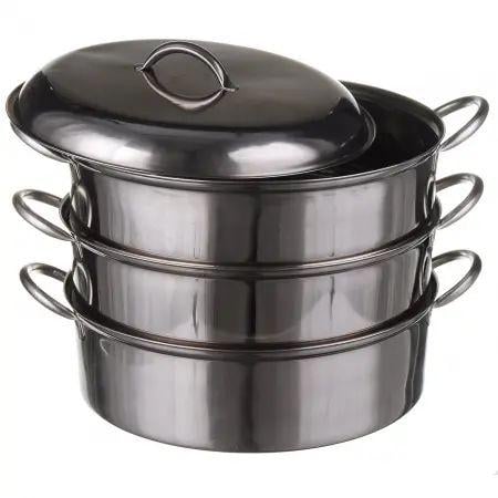 Кастрюля пароварка 3-х ярусная A-PLUS 0379 с крышкой из нержавеющей стали 28 см Серебристый