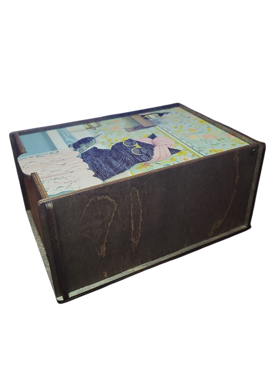 Коробочка деревянная для карт таро Черный кот в ванной 17х11,5х8 см Коричневый