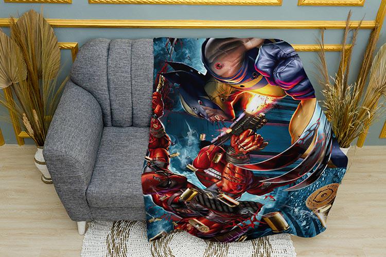 Плед Deadpool vs Wolverine Battle Art плюш одношаровий 135х150 см (113410)