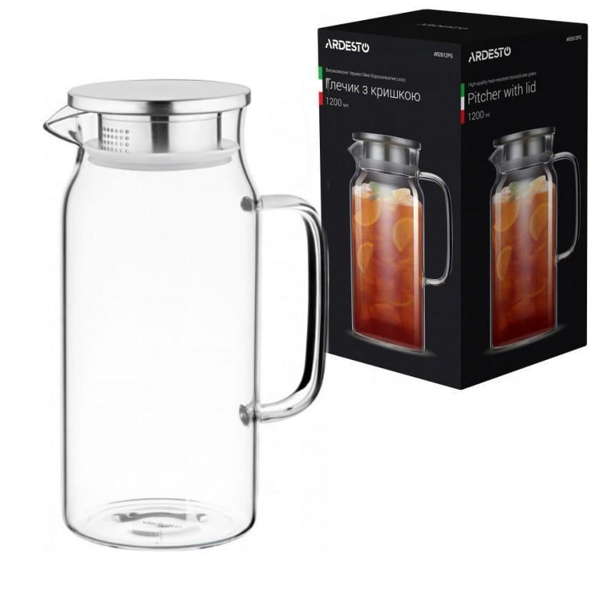 Кувшин с крышкой Ardesto боросиликатное стекло из нержавеющей стали 1200 мл (AR2612PG)