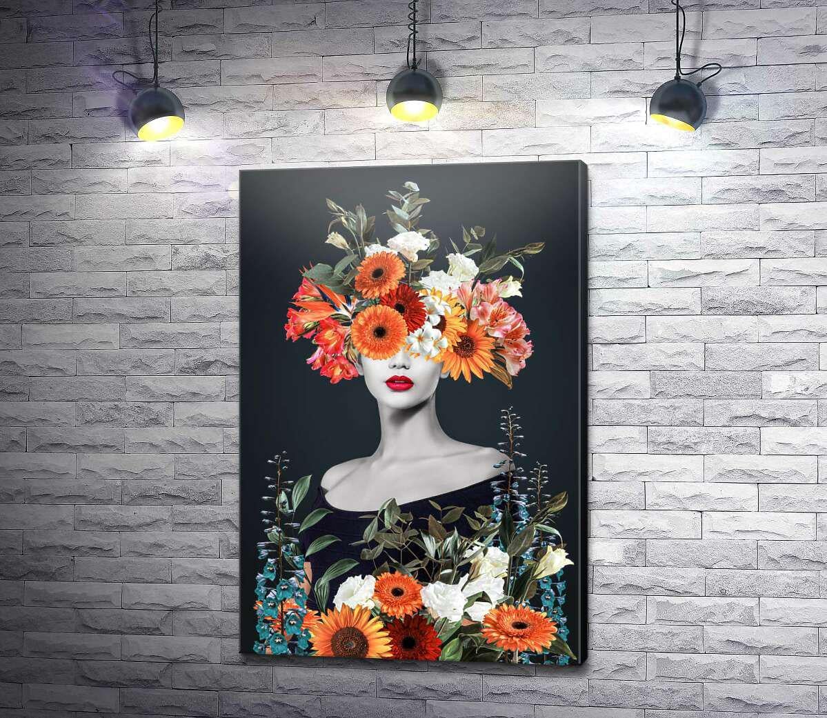 Картина ArtPoster Образ девушки с красно-белыми цветами 87x130 см Модуль №1 (004218)