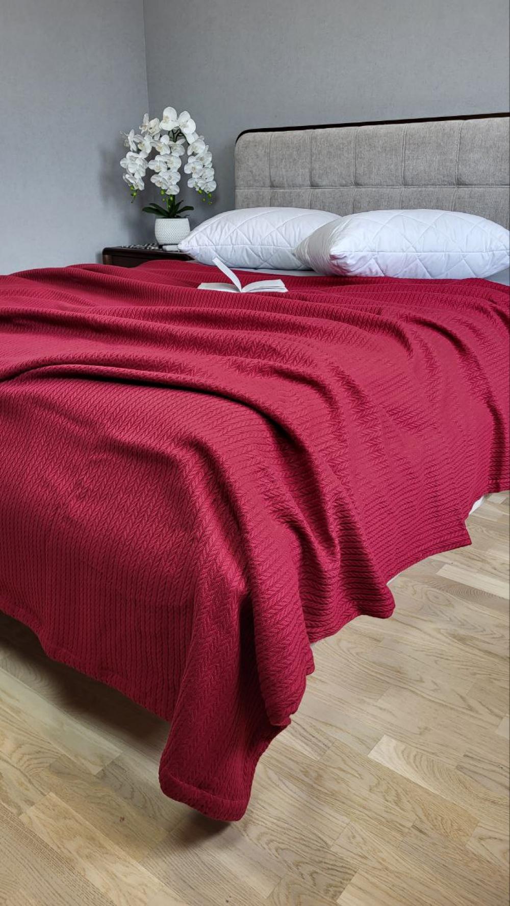 Покрывало Пике Косичка 140x220 см Вишневый джем (11222) - фото 4