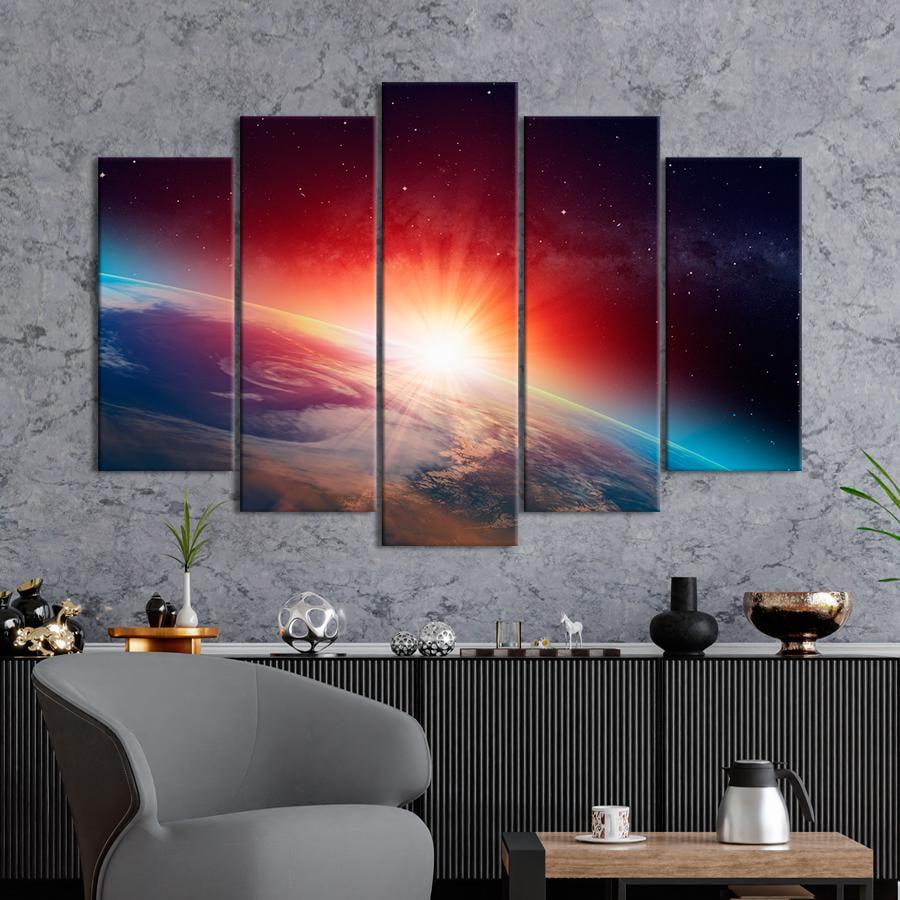 Картина на холсте Яркое Солнце за Землей в космосе 137x85 см (V205-5_L)