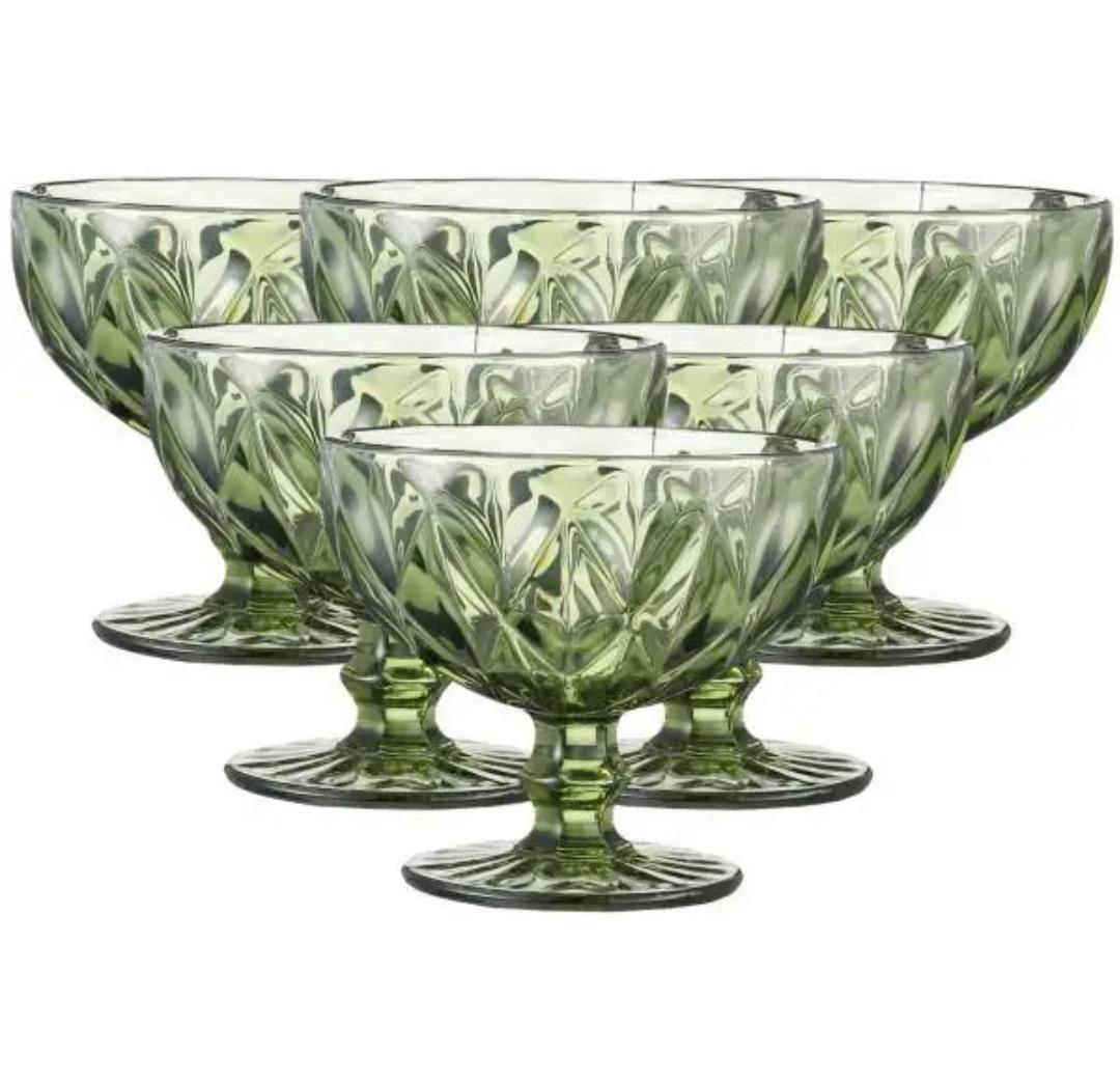 Набор креманок TS Kitchen HP037GR из толстого стекла граненых 6 шт. Зеленый (HP037GR)