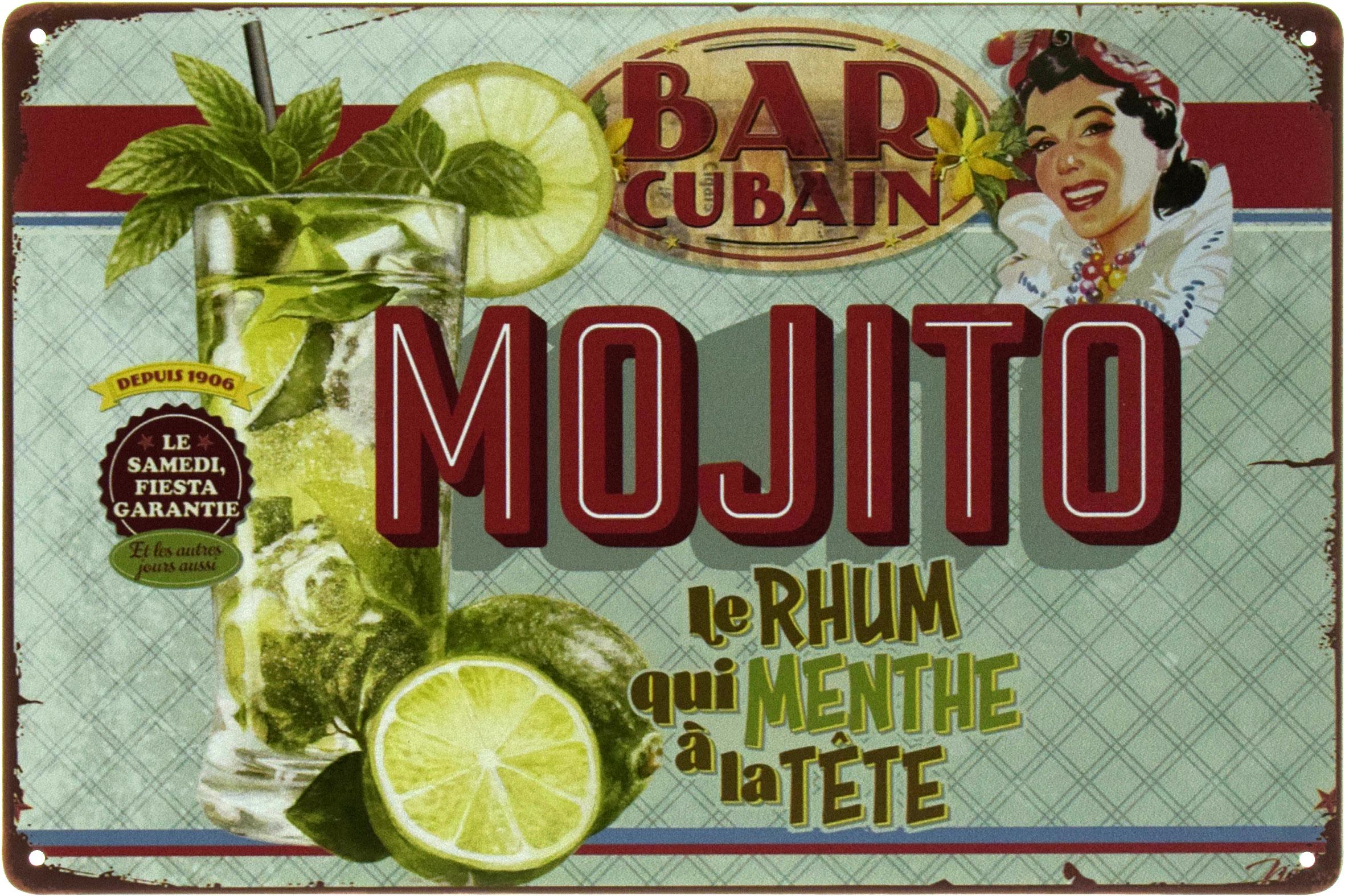 Металлическая табличка Кубинский Бар Мохито/Bar Cubain Mojito 20x30 см