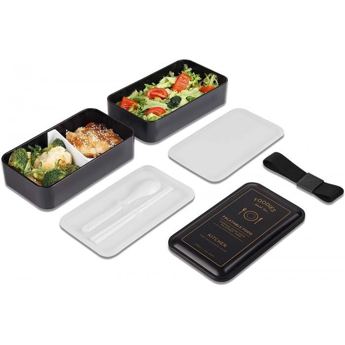 Ланч-бокс Foodies Bento на резинці 2 яруси 1200 мл Чорний - фото 7