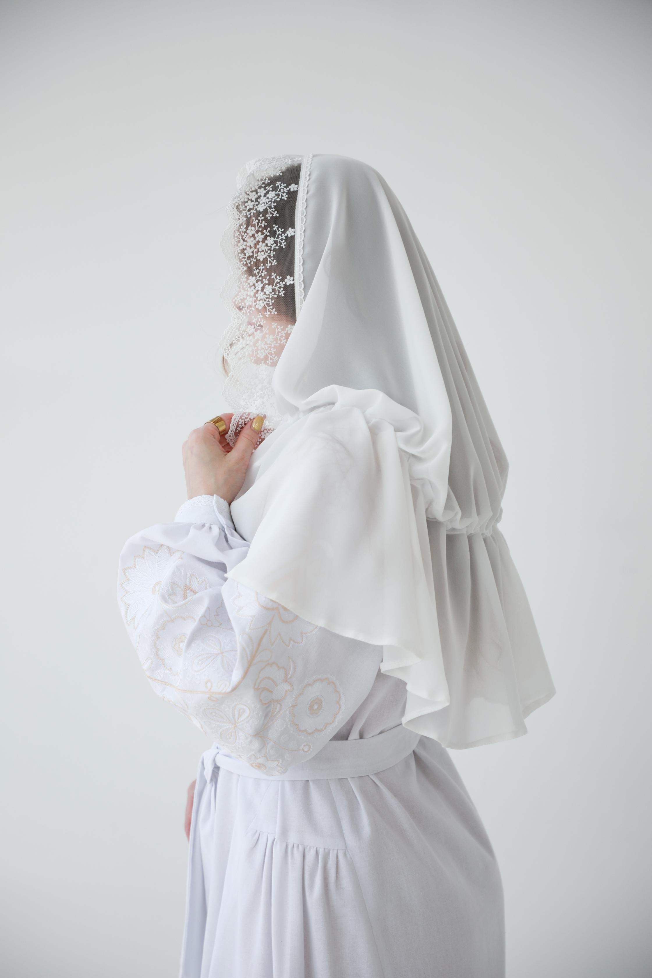 Палантин для храму на голову Білий (п028) - фото 3 Палантин для храму на голову Білий (п028) - фото 3