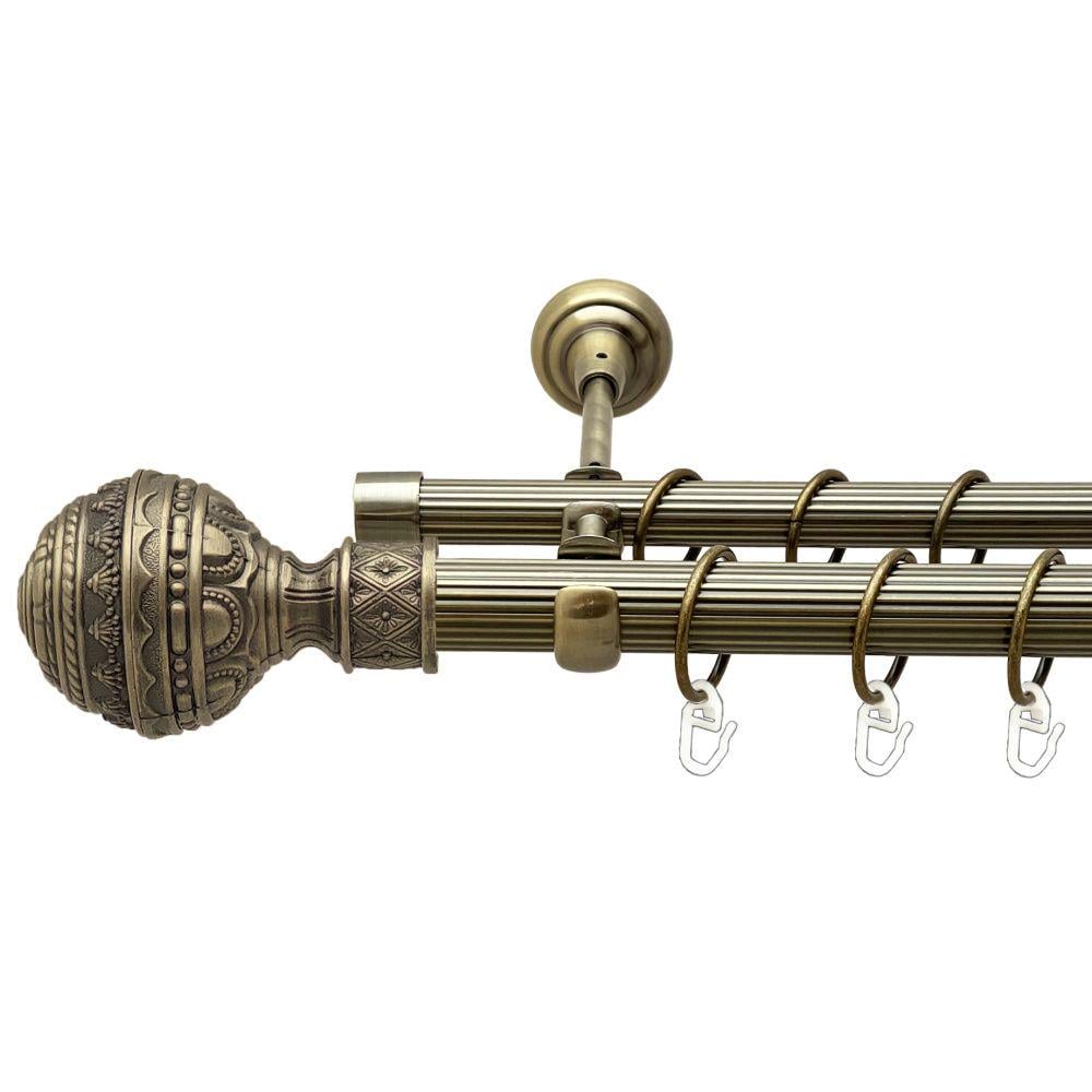 Карниз Orvit Арабеска металевий дворядний відкритий рифлена труба кільце металеве 25/19 мм 240 см Антик (00-00017753)