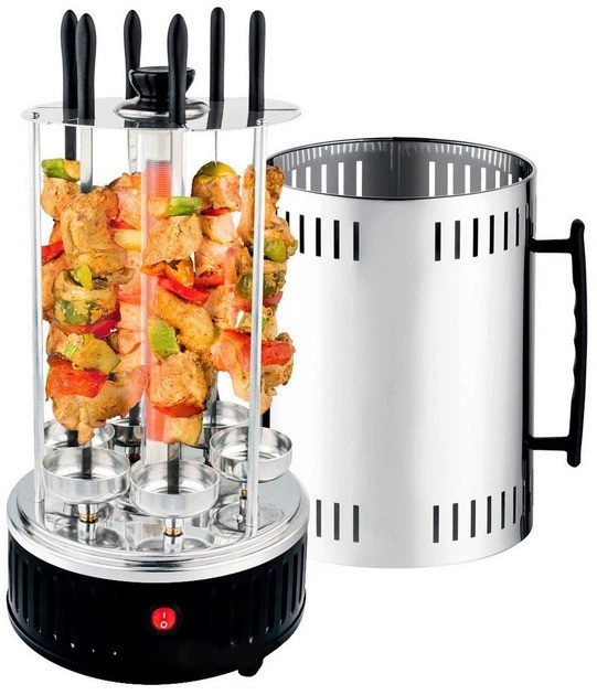 Електрошашличниця Domotec BBQ-Grill DT 1000 Вт на 6 шампурів вертикальна Нержавіюча сталь (РН00232)