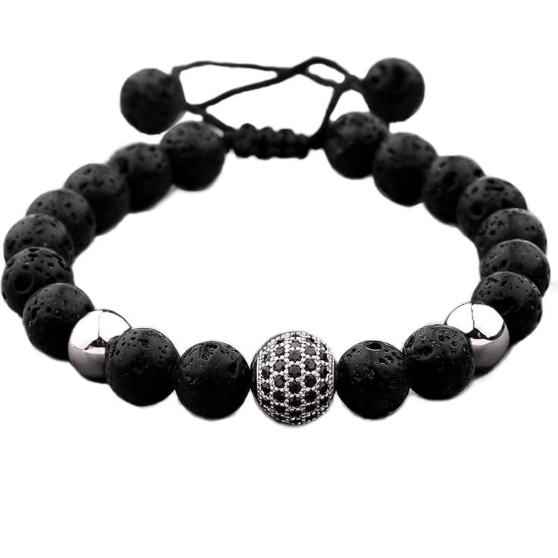 Браслет из лавового камня с шаром на стяжке р. 18 Черный/Серебряный (90017) Браслет из лавового камня с шаром на стяжке р. 18 Черный/Серебряный (90017)