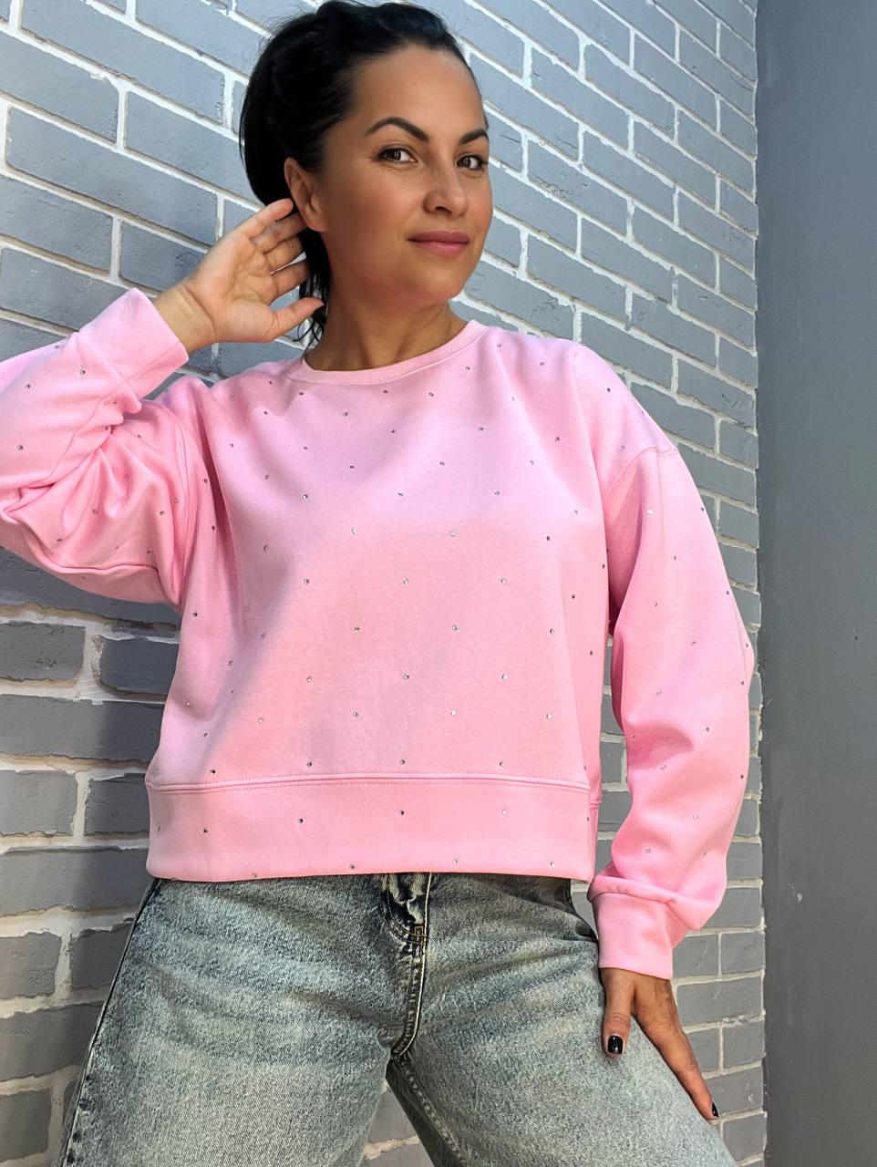 Світшот жіночий W 2950 широкий розсип камінців OS Рожевий (2483) - фото 3